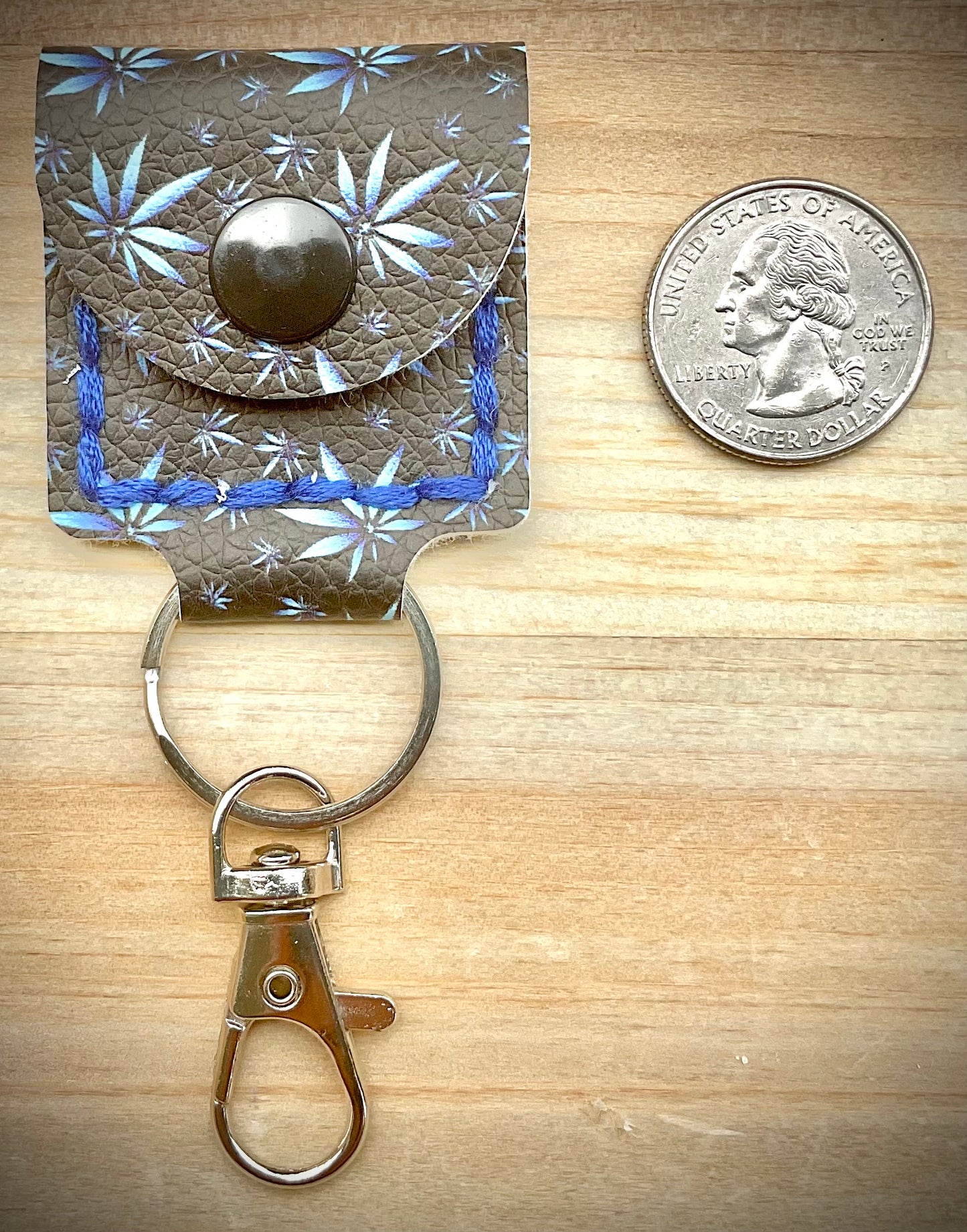 Coin/Quarter Holder Keychain - Blue Medicinal Plant