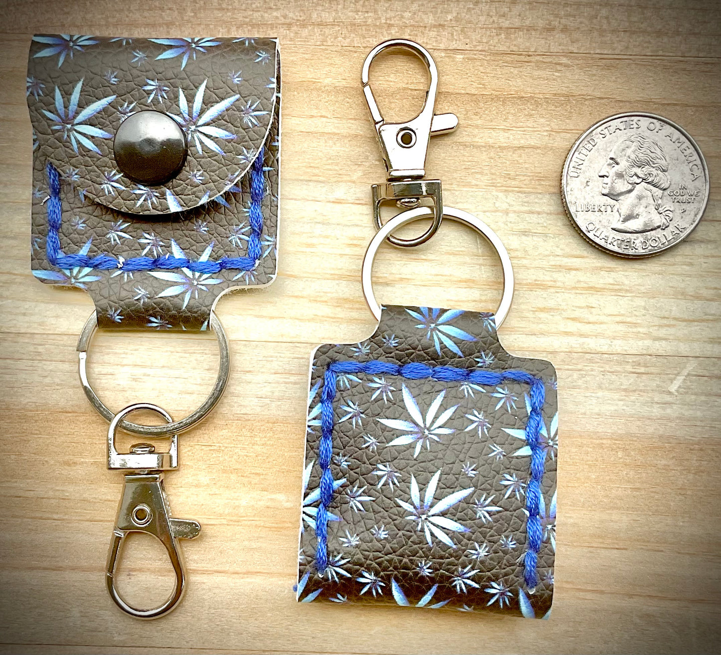 Coin/Quarter Holder Keychain - Blue Medicinal Plant