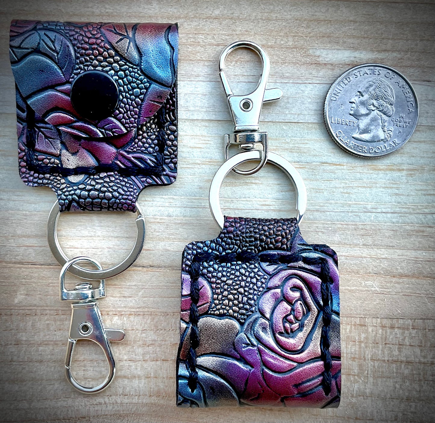 Coin/Quarter Holder Keychain - Embossed Antique Rose