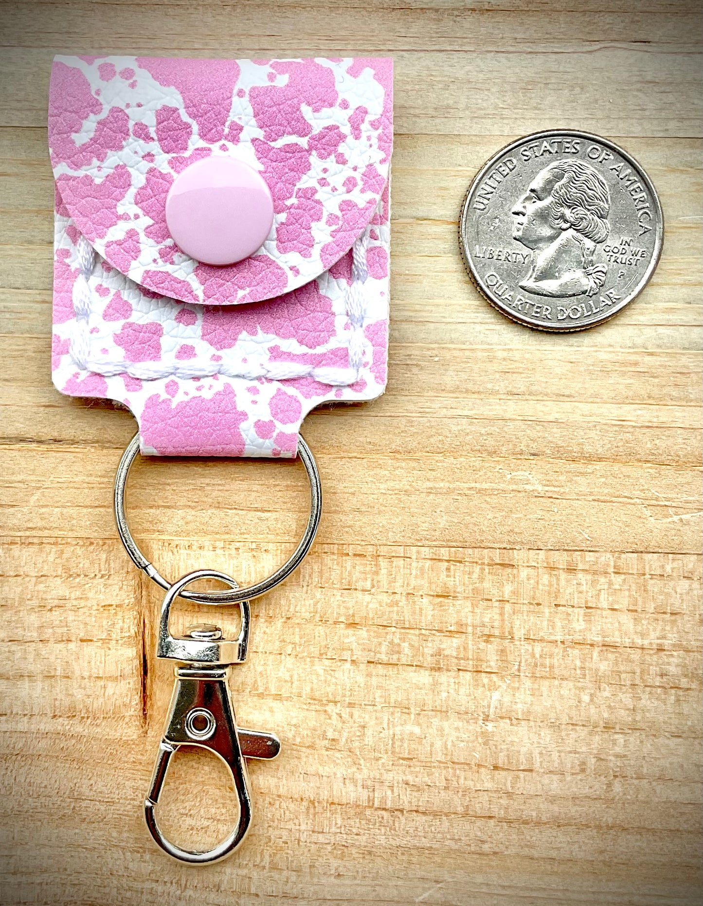 Coin/Quarter Holder Keychain - Pink Cow