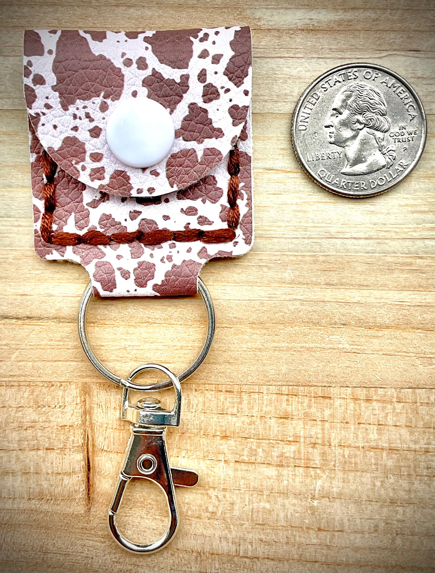 Coin/Quarter Holder Keychain - Brown Cow