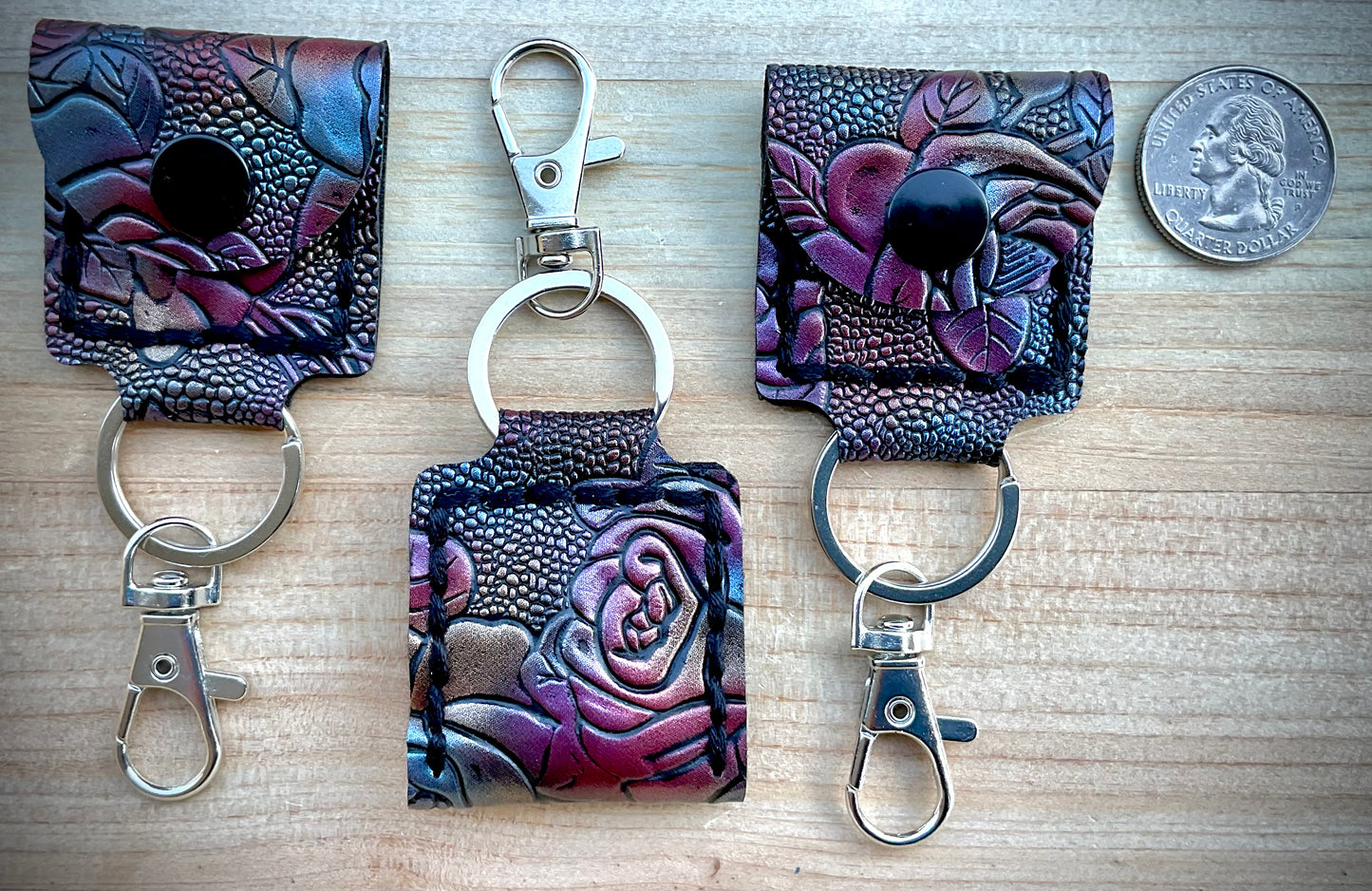 Coin/Quarter Holder Keychain - Embossed Antique Rose