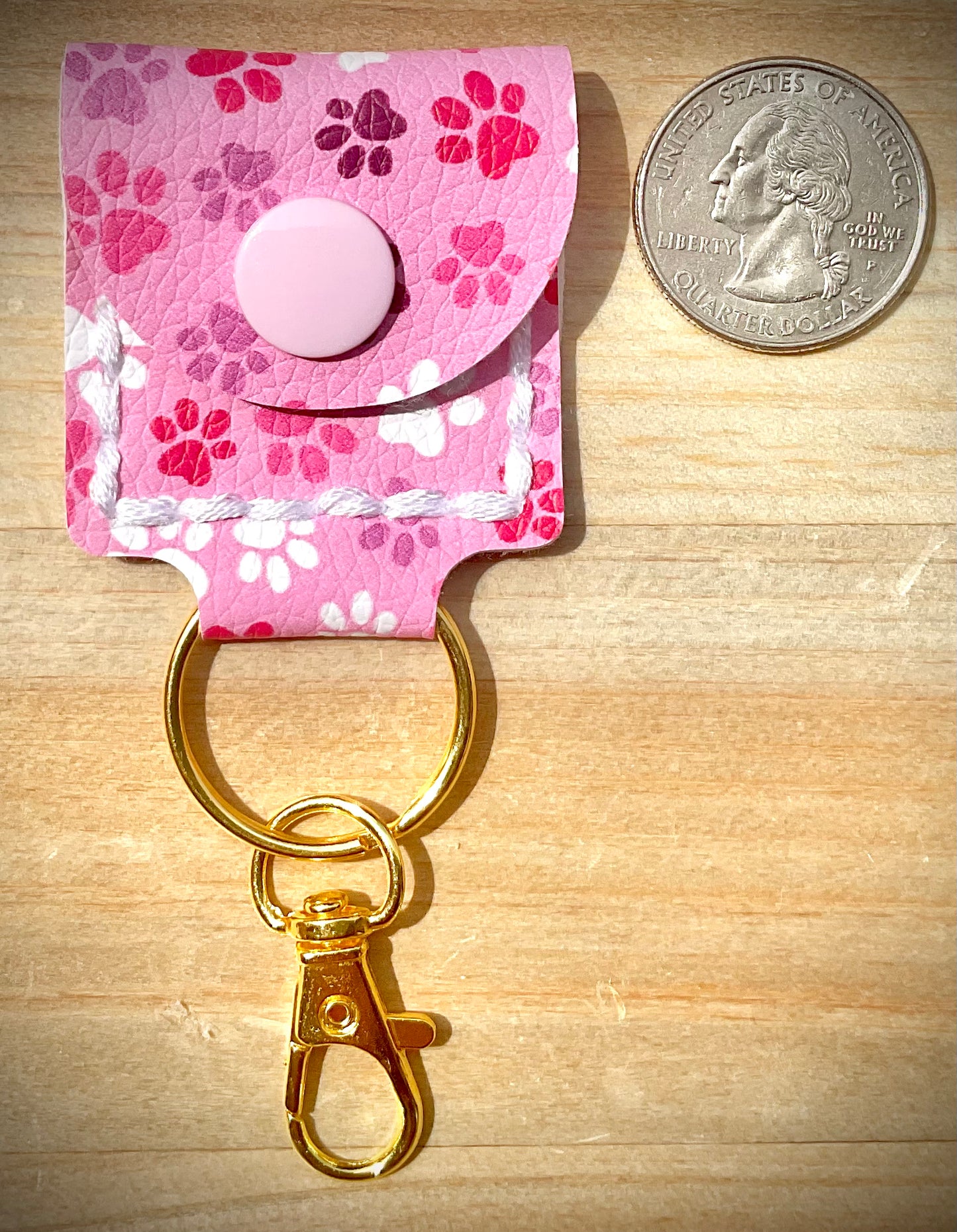 Coin/Quarter Holder Keychain - Pink Paws