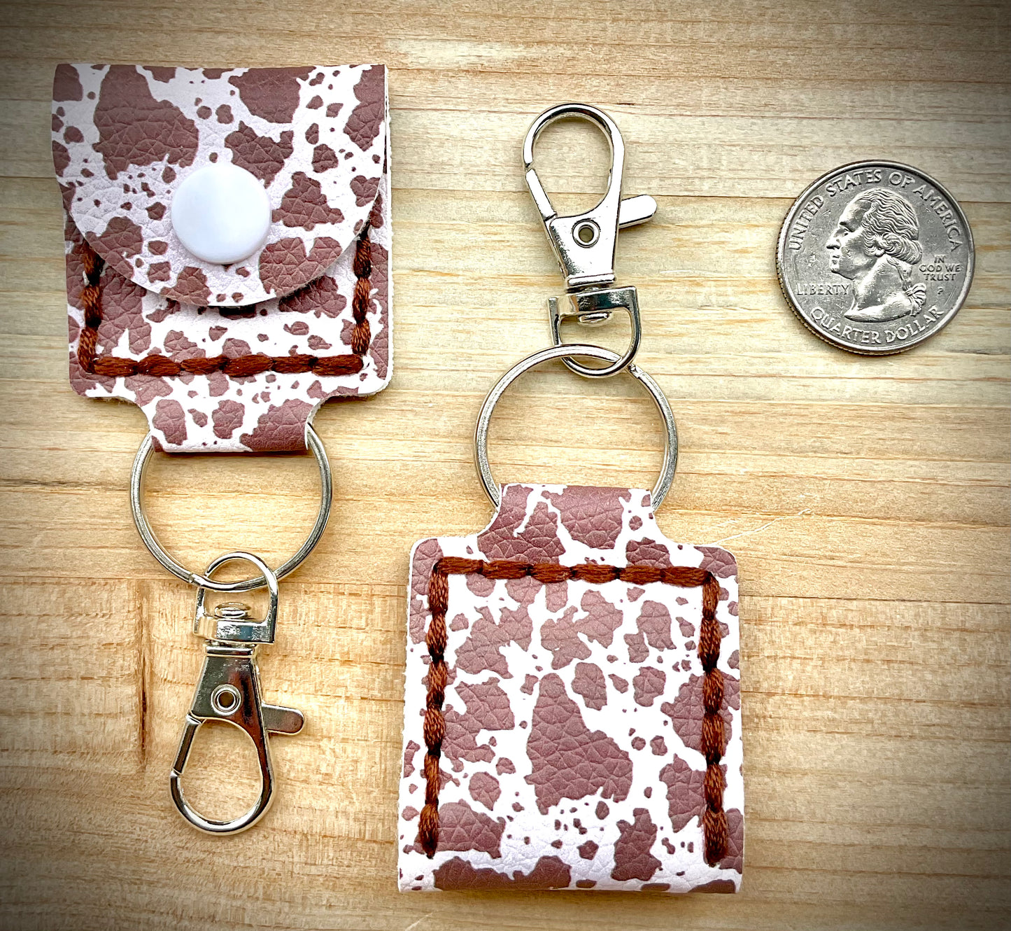 Coin/Quarter Holder Keychain - Brown Cow