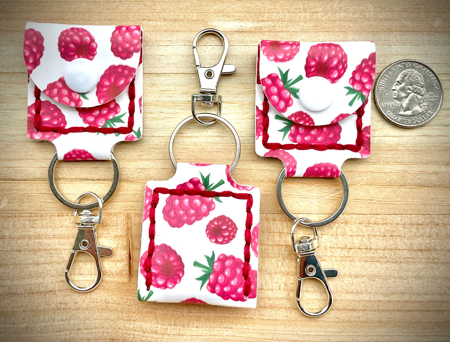 Coin/Quarter Holder Keychain - Raspberry