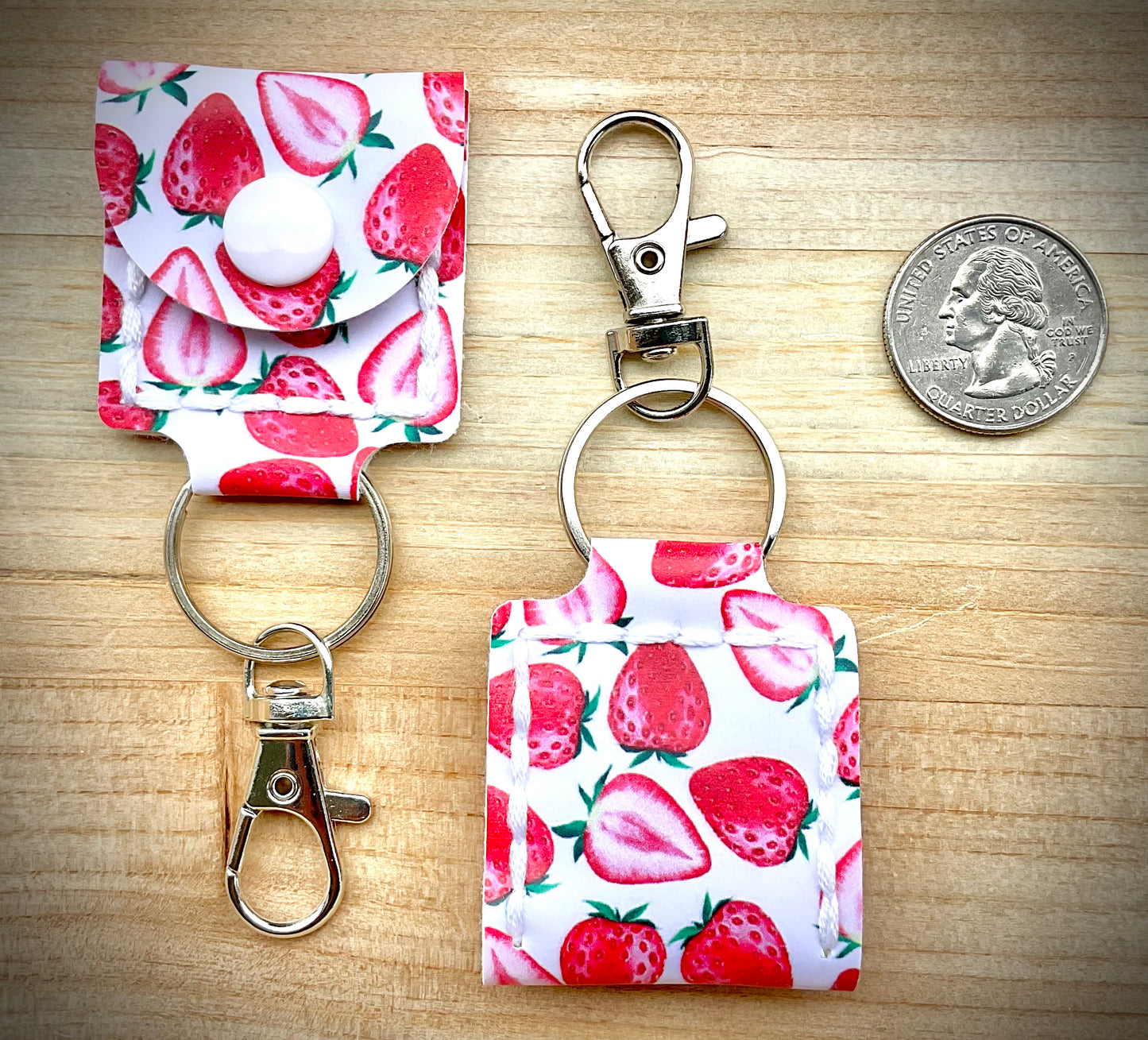 Coin/Quarter Holder Keychain - Strawberry