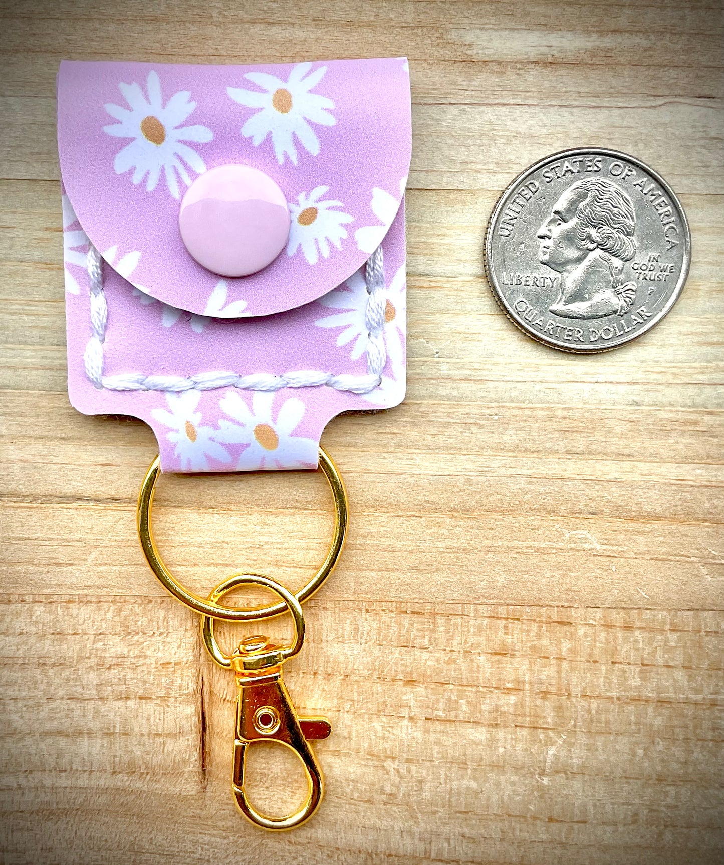 Coin/Quarter Holder Keychain - Pink with Daisies
