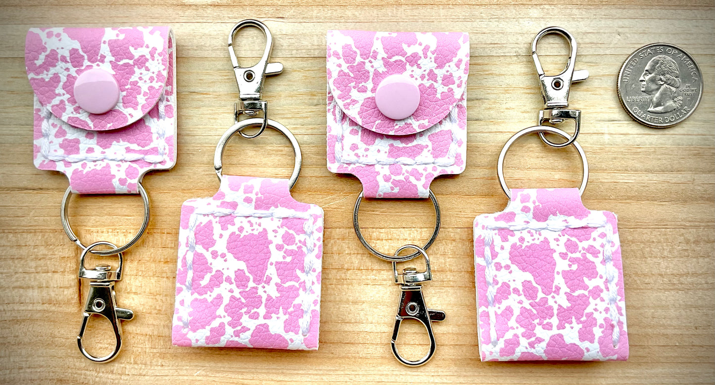 Coin/Quarter Holder Keychain - Pink Cow