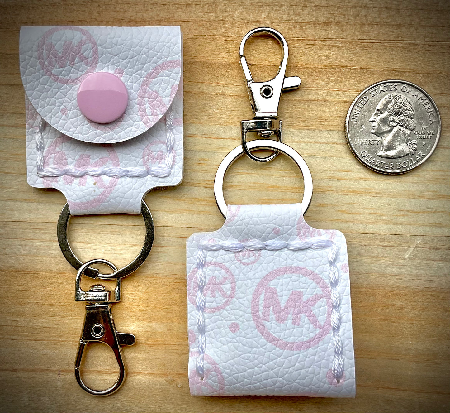 Coin/Quarter Holder Keychain - White/Pink Luxe