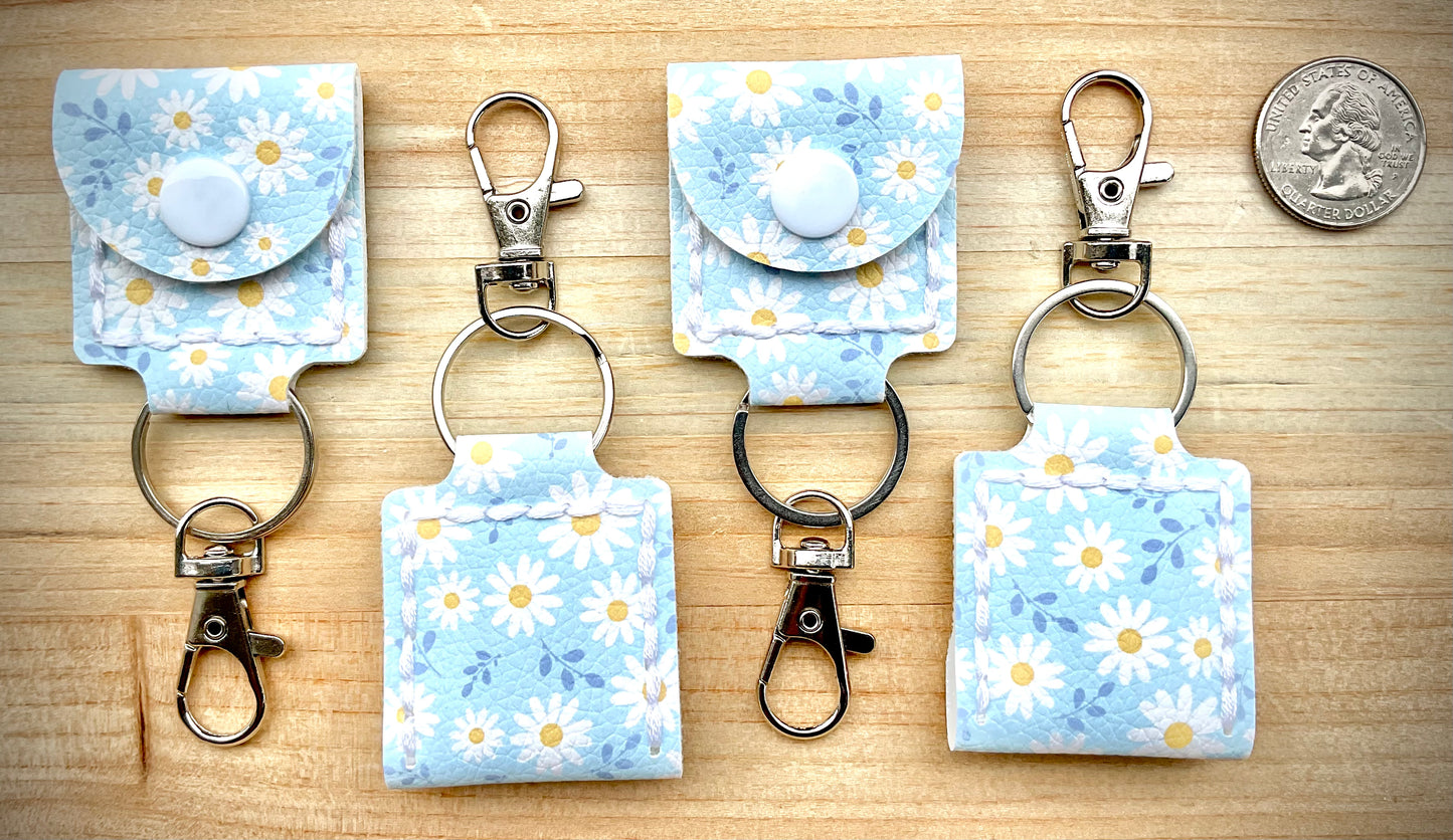 Coin/Quarter Holder Keychain - Blue with Daisies