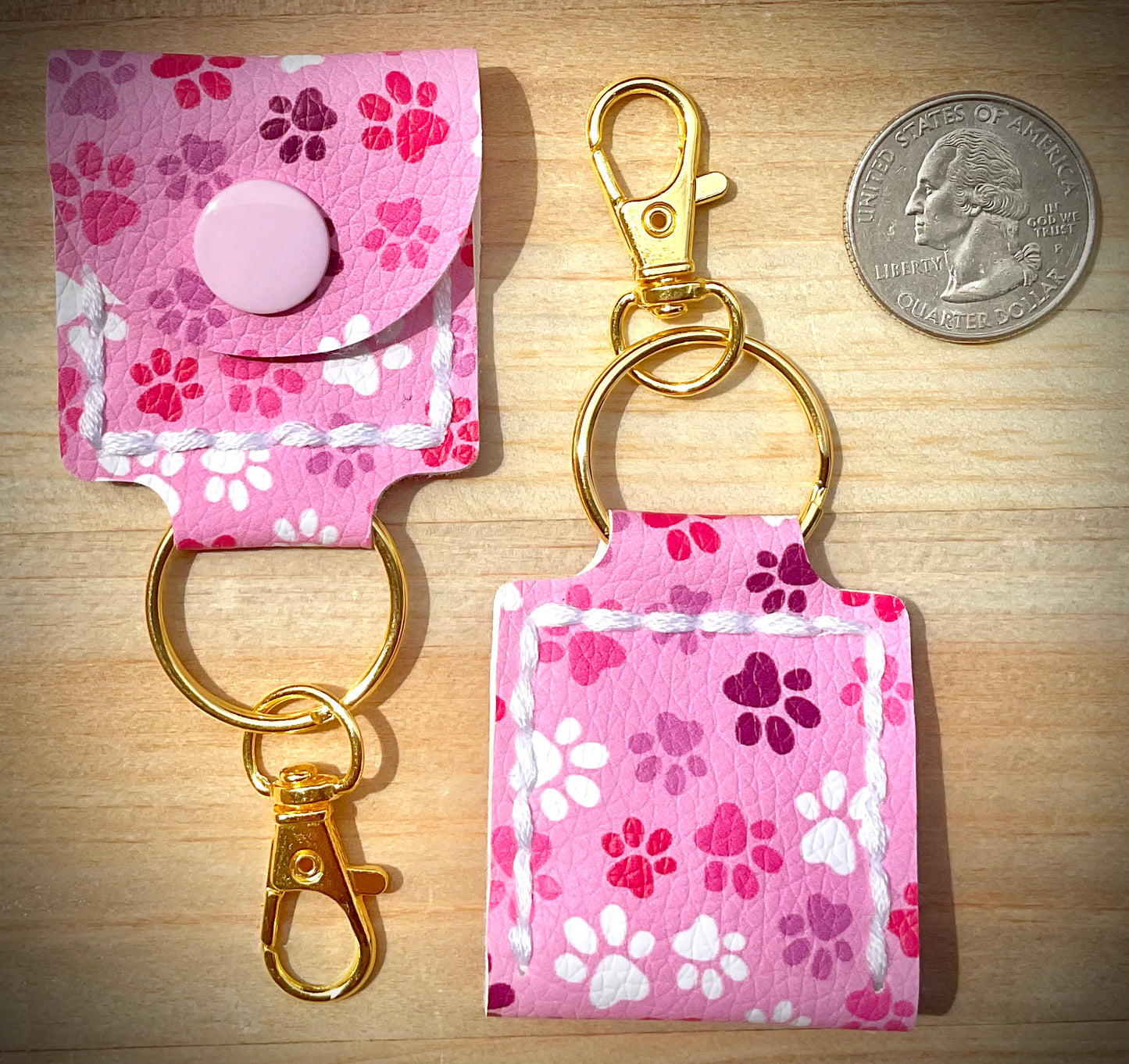 Coin/Quarter Holder Keychain - Pink Paws