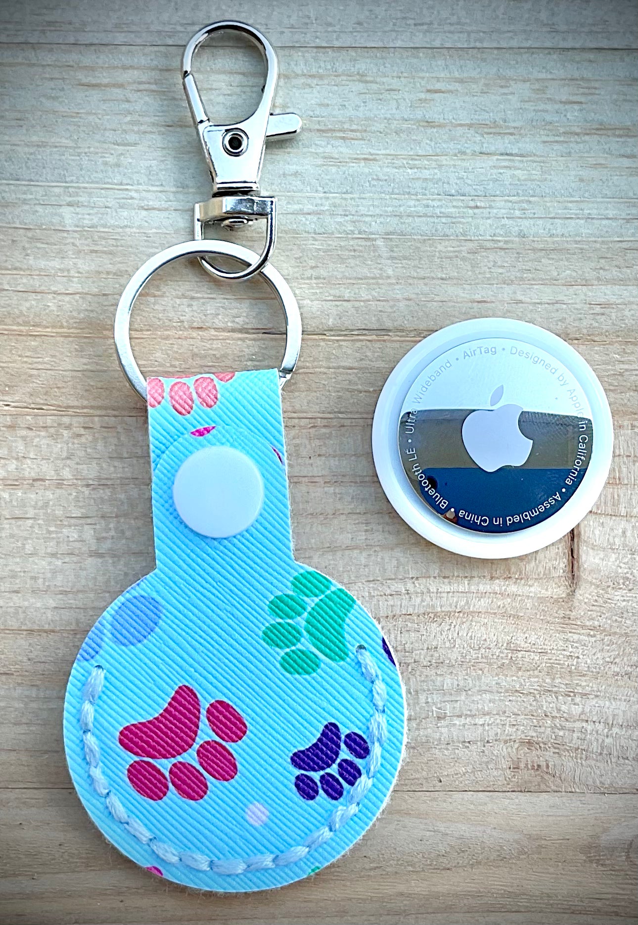 AirTag Holder Keychain - Blue Paw Print/Bones