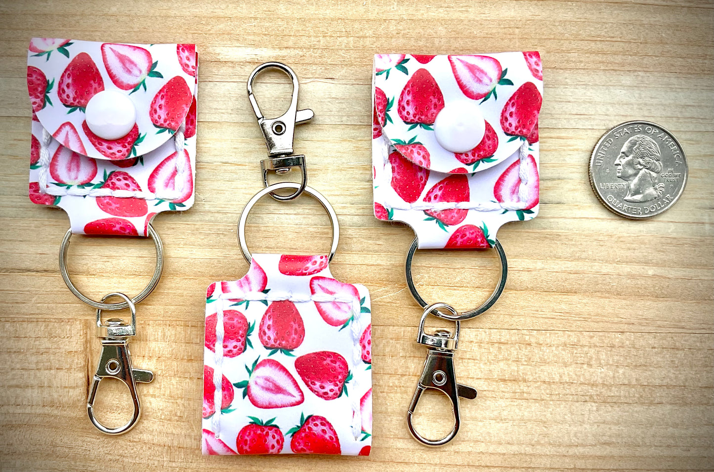Coin/Quarter Holder Keychain - Strawberry