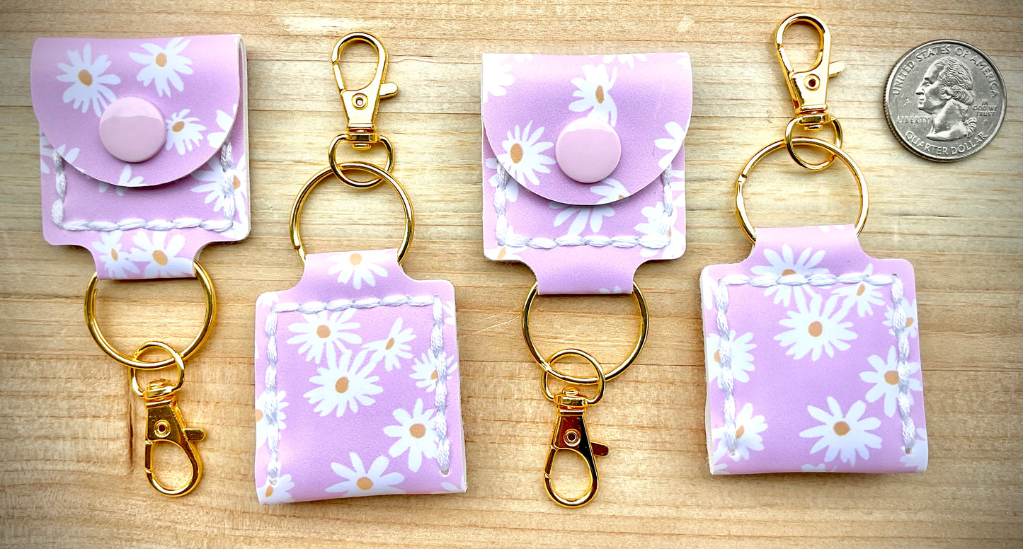 Coin/Quarter Holder Keychain - Pink with Daisies
