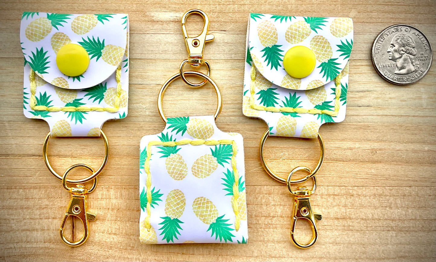 Coin/Quarter Holder Keychain - Pineapples