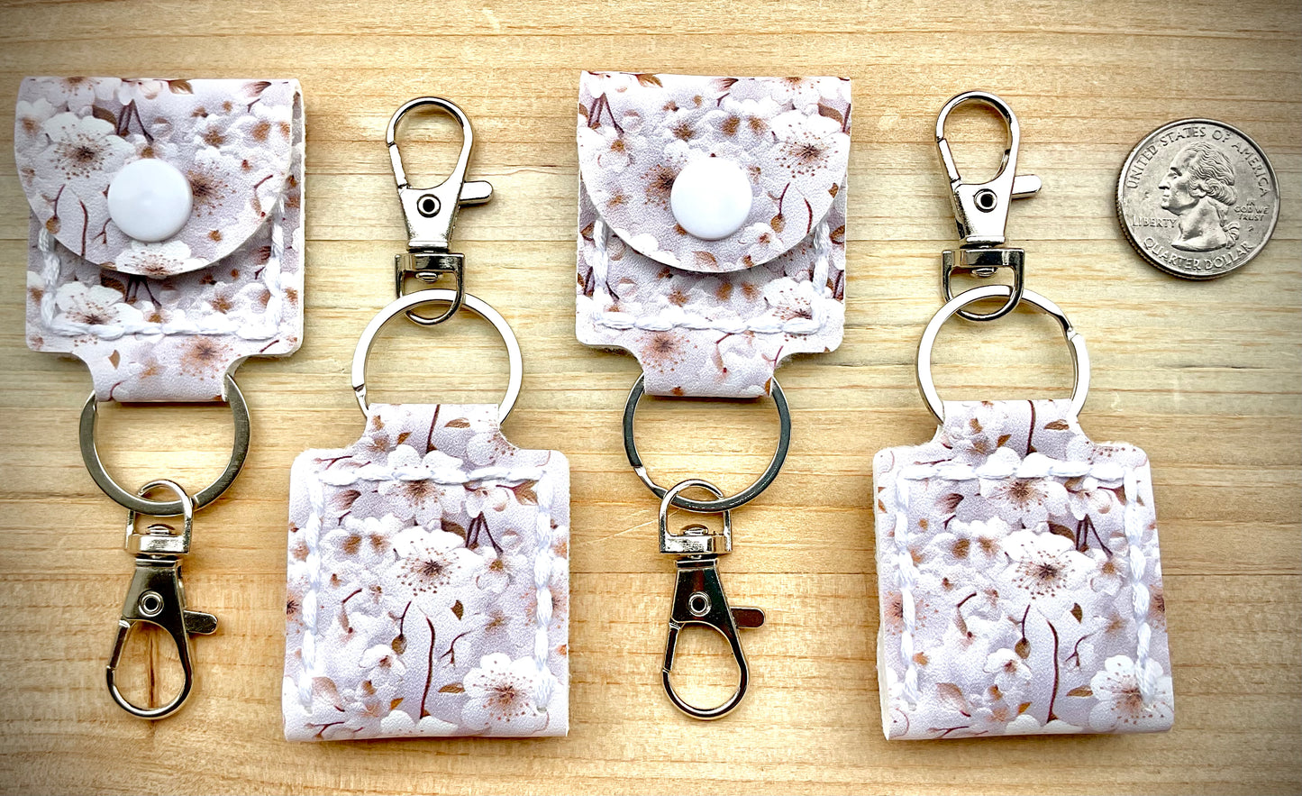 Coin/Quarter Holder Keychain - Cherry Blossoms