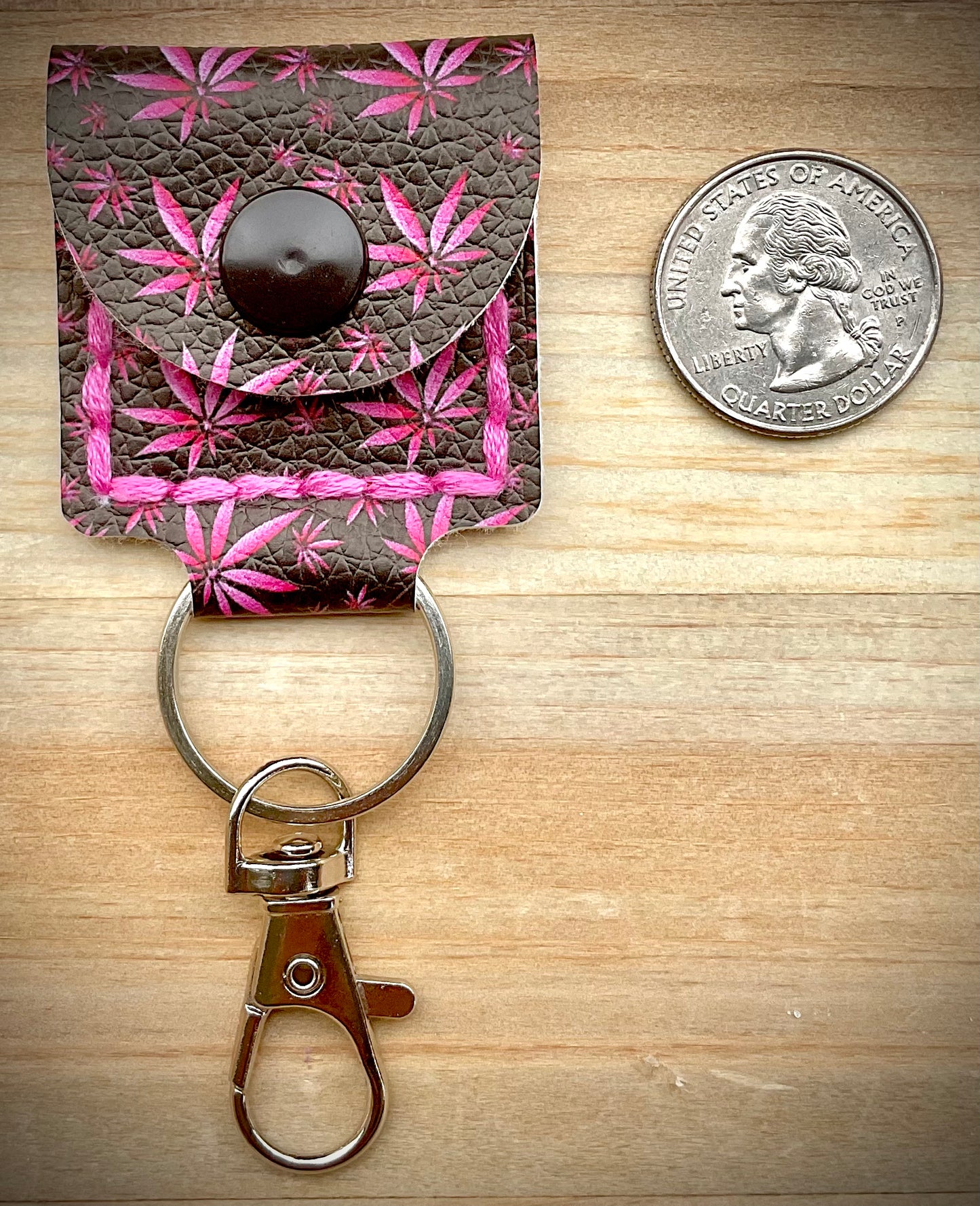 Coin/Quarter Holder Keychain - Pink Medicinal Plant