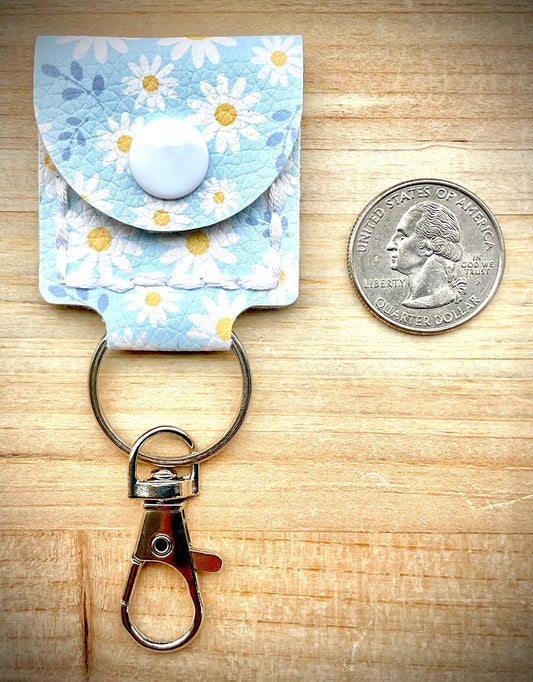 Coin/Quarter Holder Keychain - Blue with Daisies