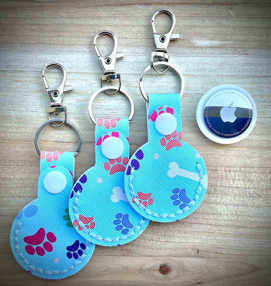 AirTag Holder Keychain - Blue Paw Print/Bones