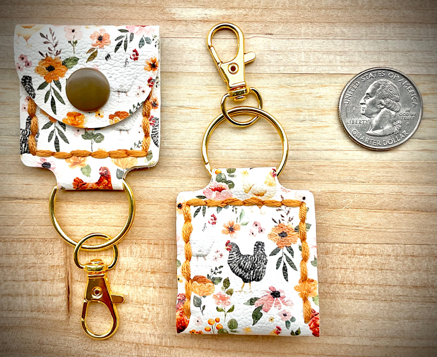 Coin/Quarter Holder Keychain - Chickens