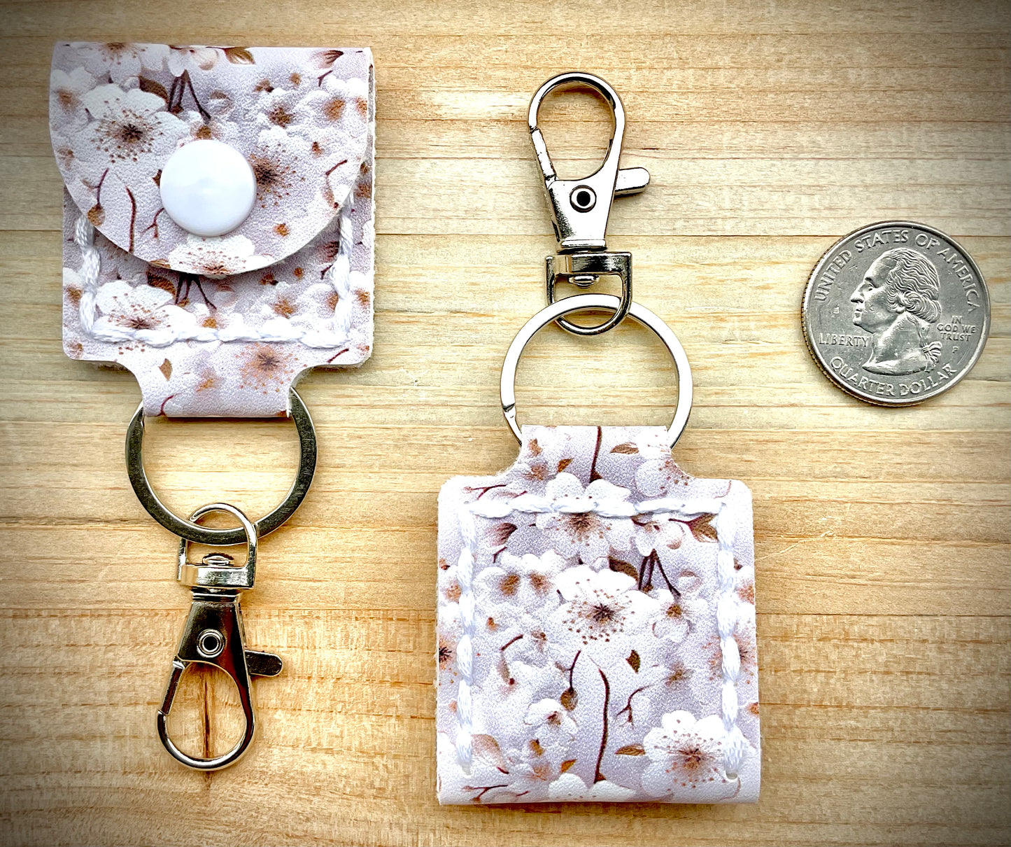 Coin/Quarter Holder Keychain - Cherry Blossoms