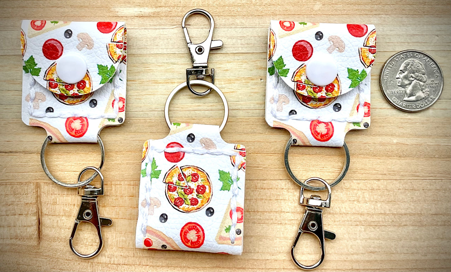 Coin/Quarter Holder Keychain - Pizza