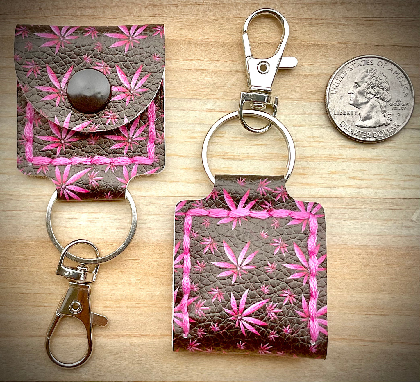 Coin/Quarter Holder Keychain - Pink Medicinal Plant