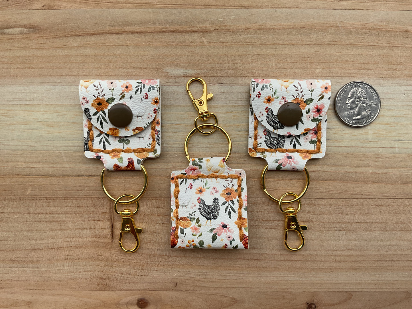 Coin/Quarter Holder Keychain - Chickens